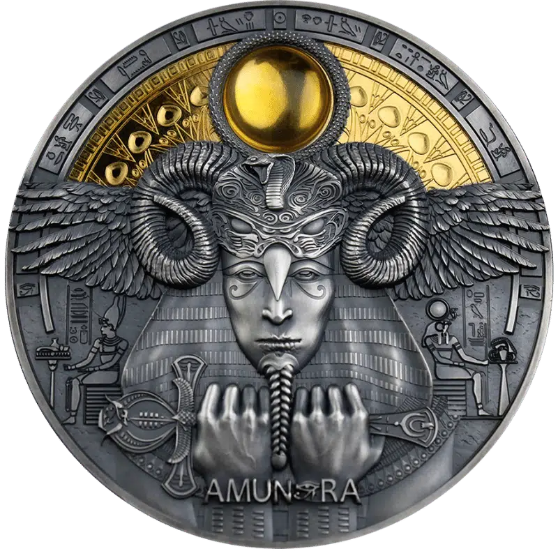 Divine Faces Of The Sun - Amun Ra Silver Gilded Coin 3 Oz 2020