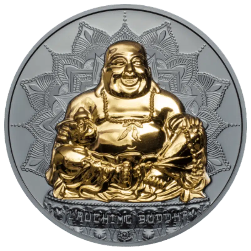 Buddha - Laughing Buddha Silver Gilded Coin 2 Oz 2017