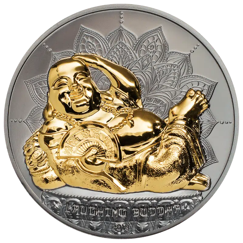 Buddha - Laughing Buddha II Silver Gilded Coin 2 Oz 2018