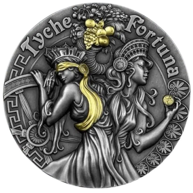 Goddesses - Fortuna And Tyche Silver Gilded Coin 2 Oz 2021