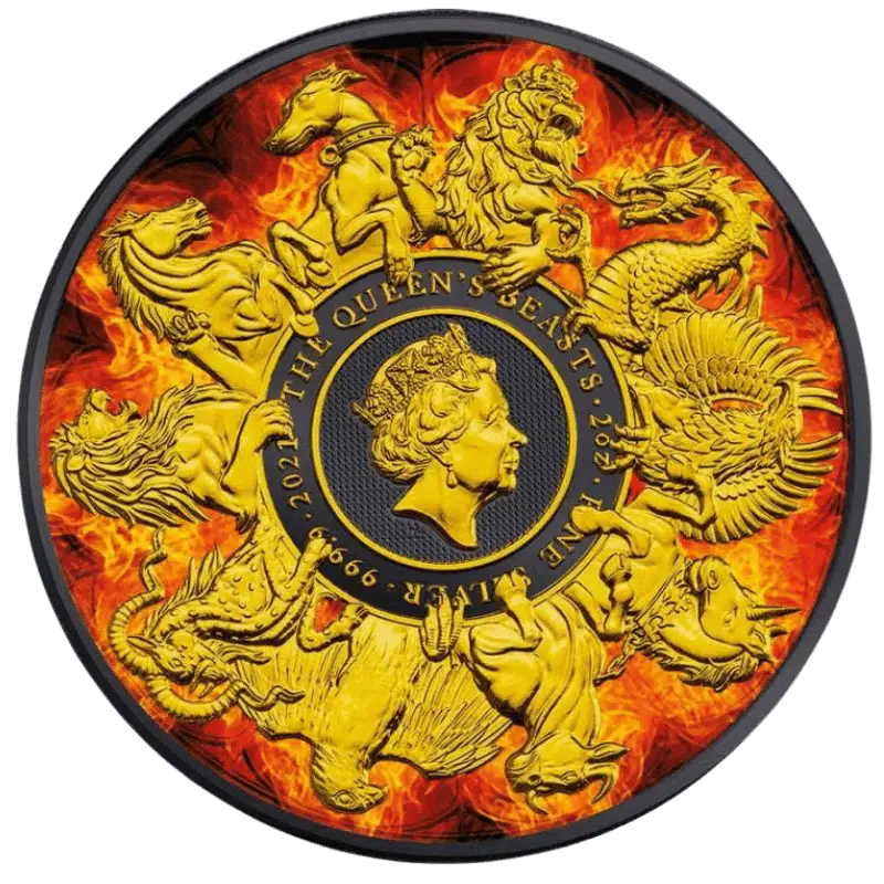 Queens Beasts - Completer Burning Silver Color Coin 2 Oz 2021