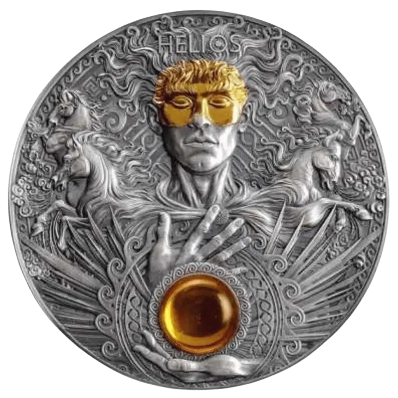 Divine Faces Of The Sun - Helios Silver Gilded Coin 3 Oz 2022