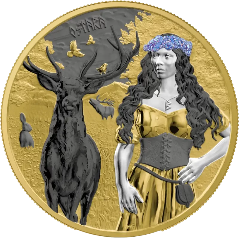 Valkyries - Ostara Valhalla Silver Gilded Coin 1 Oz 2023