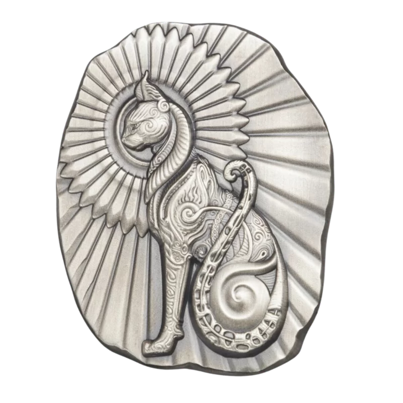 Sculptural Art Collection - Egyptian Cat Silver Bar Antiqued 5 Oz 2023