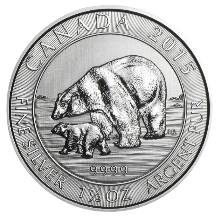 1.5 Oz 2015 Canadian Polar Bear And Cub Silver Coin