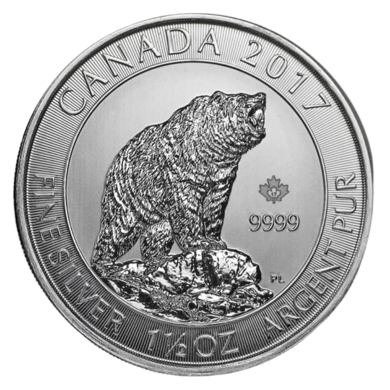 Canadian Wildlife Grizzly Bear Silver Coin 1.5 Oz 2017