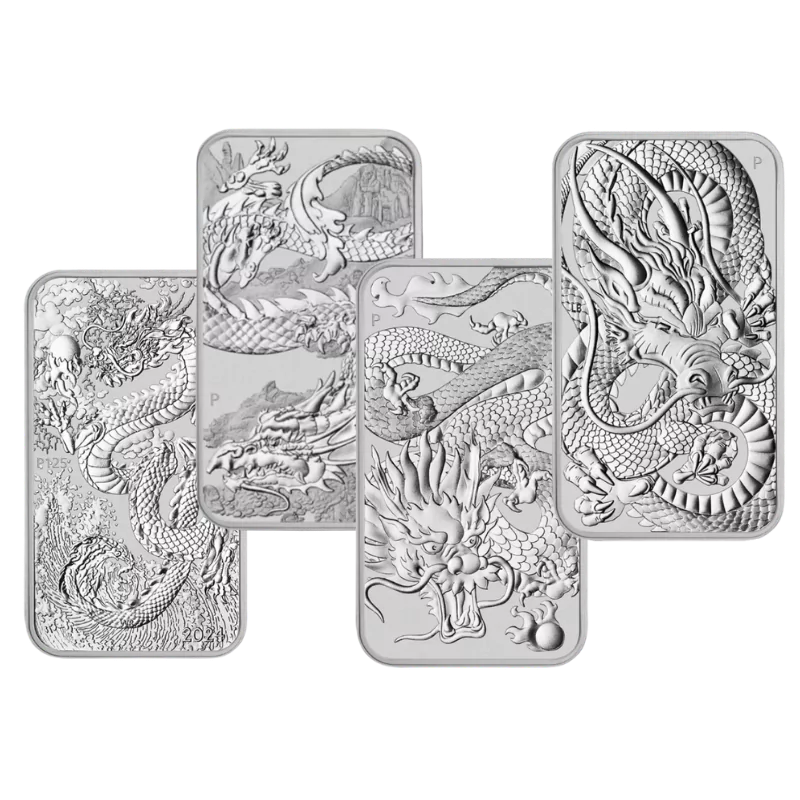 Australian Dragon Silver Rectangular Bars Set 4 x 1 Oz