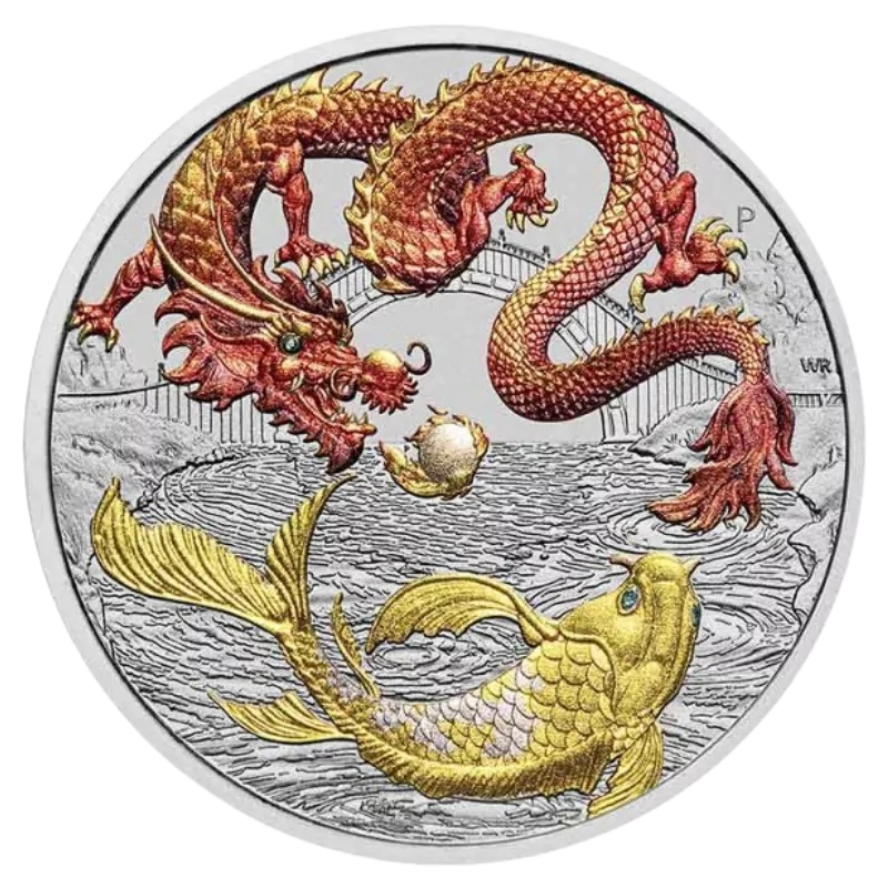 Chinese Myths And Legends - Dragon & Koi Silver Color Coin 1 Oz 2023