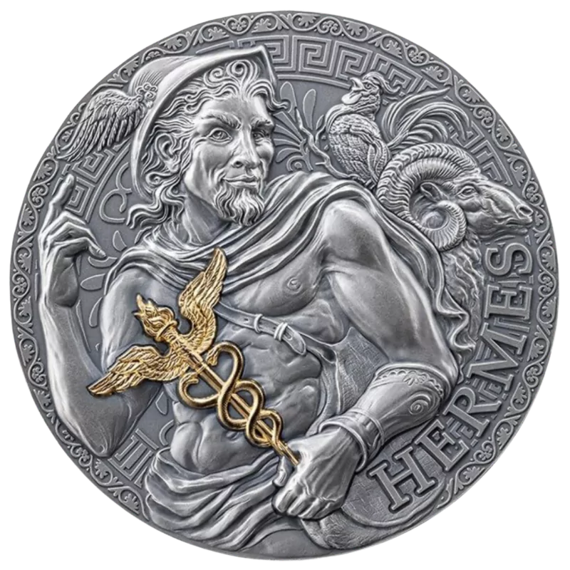Great Greek Mythology - Hermes Silver Gilded Coin Antiqued 3 Oz 2024