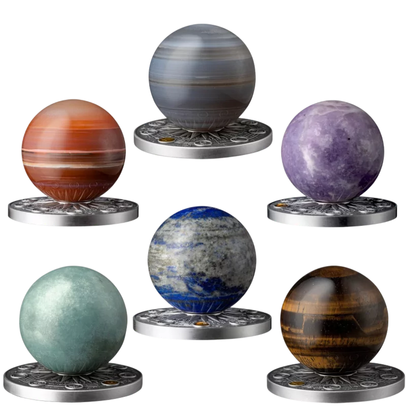 Solar System – Mars & Mercury & Earth & Jupiter & Uranus & Venus Silver Coin Set 6 x 2 Oz