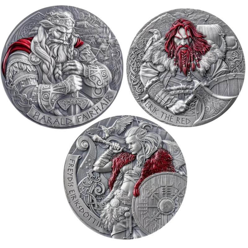 Way To Valhalla - Harald Fairhair & Erik the Red & Freydis Eiriksdottir Silver Coin Set 3 x 2 Oz