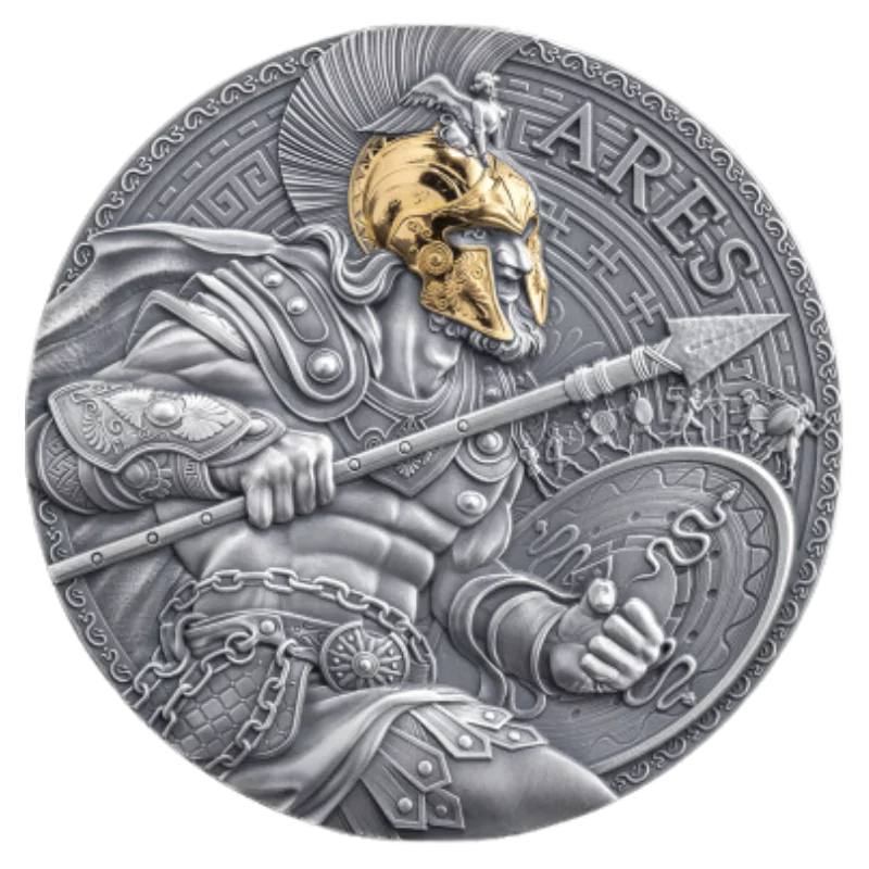 Great Greek Mythology – Ares Silver Gilded Coin Antiqued 2 Oz 2024