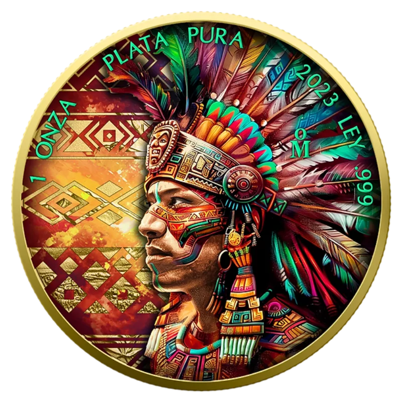 Aztec Empire - Aztec Men Mexico Libertad Silver Color Coin 1 Oz 2023