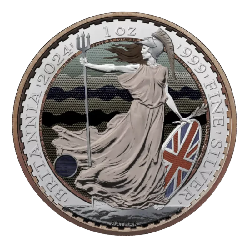 Britannia Standing Silver Color Coin Antiqued 1 Oz 2023