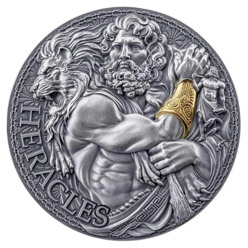 Great Greek Mythology – Heracles Silver Gilded Coin Antiqued 2 Oz 2025