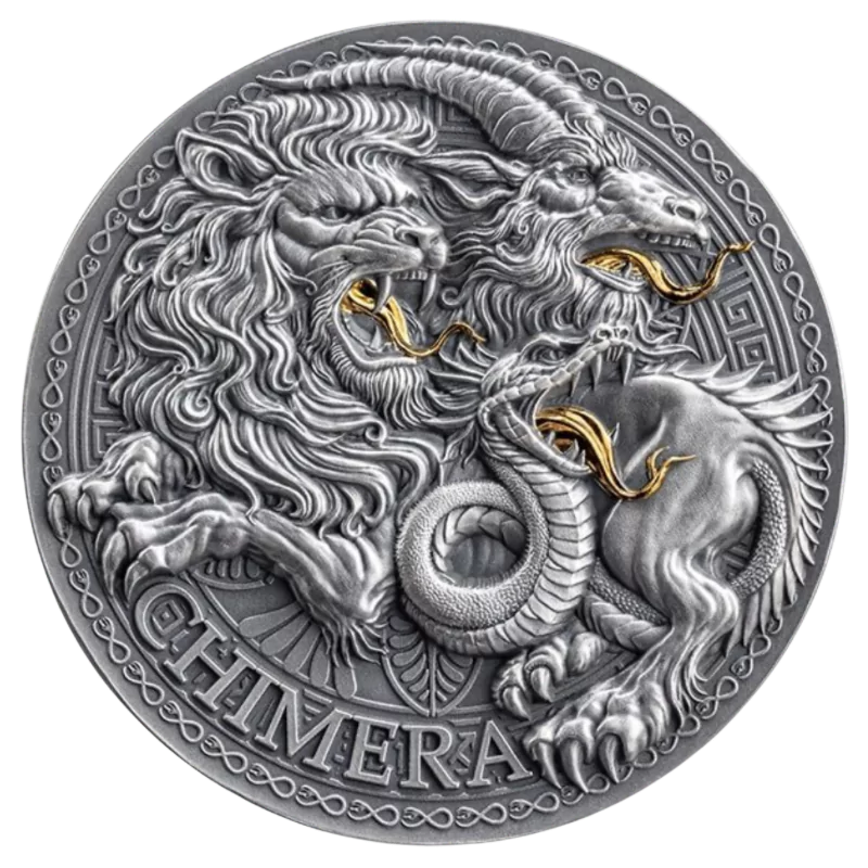 Great Greek Mythology – Chimera Silver Gilded Coin Antiqued 1 Oz 2025