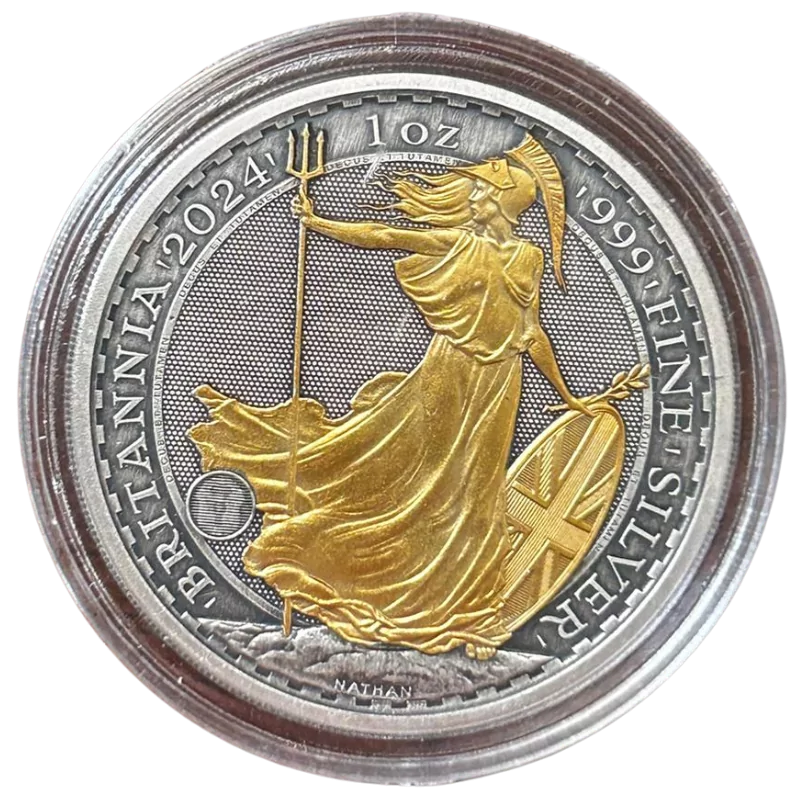 Britannia Standing Silver Gilded Coin Antiqued 1 Oz 2024