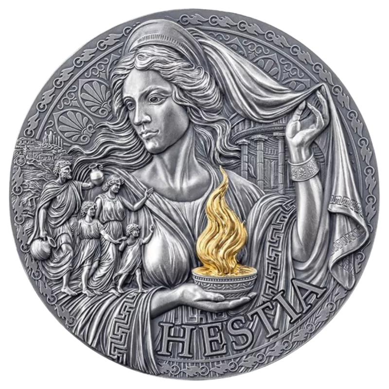Great Greek Mythology – Hestia Silver Gilded Coin Antiqued 3 Oz 2025