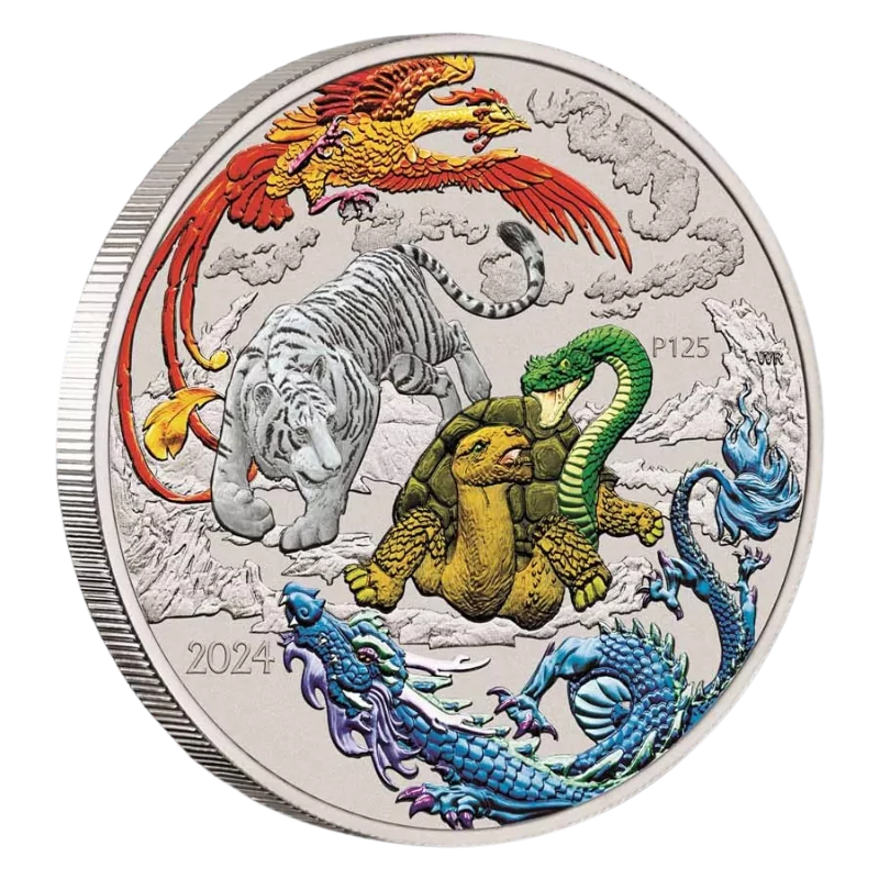 Chinese Myths And Legends – Four Guardians Blue Dragon Silver Color Coin BU 1 Oz 2024