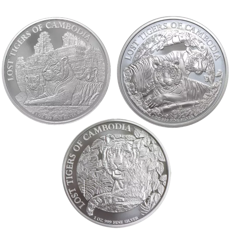 Cambodia Wildlife - Lost Tigers Of Cambodia Silver Coin Set 3 x 1 Oz