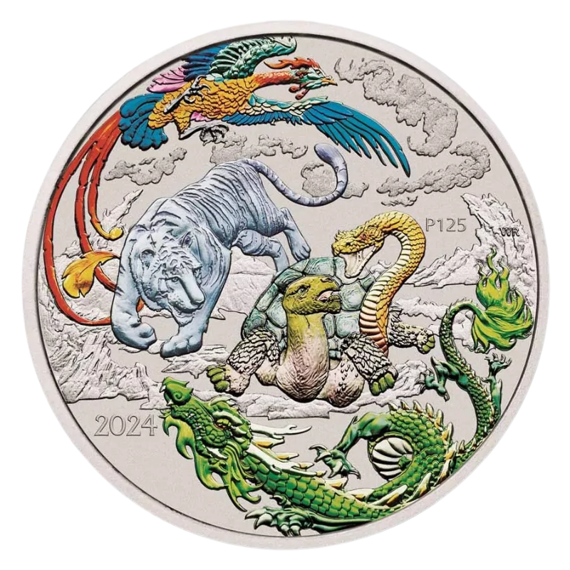 Chinese Myths And Legends – Four Guardians Green Dragon Silver Color Coin BU 1 Oz 2024