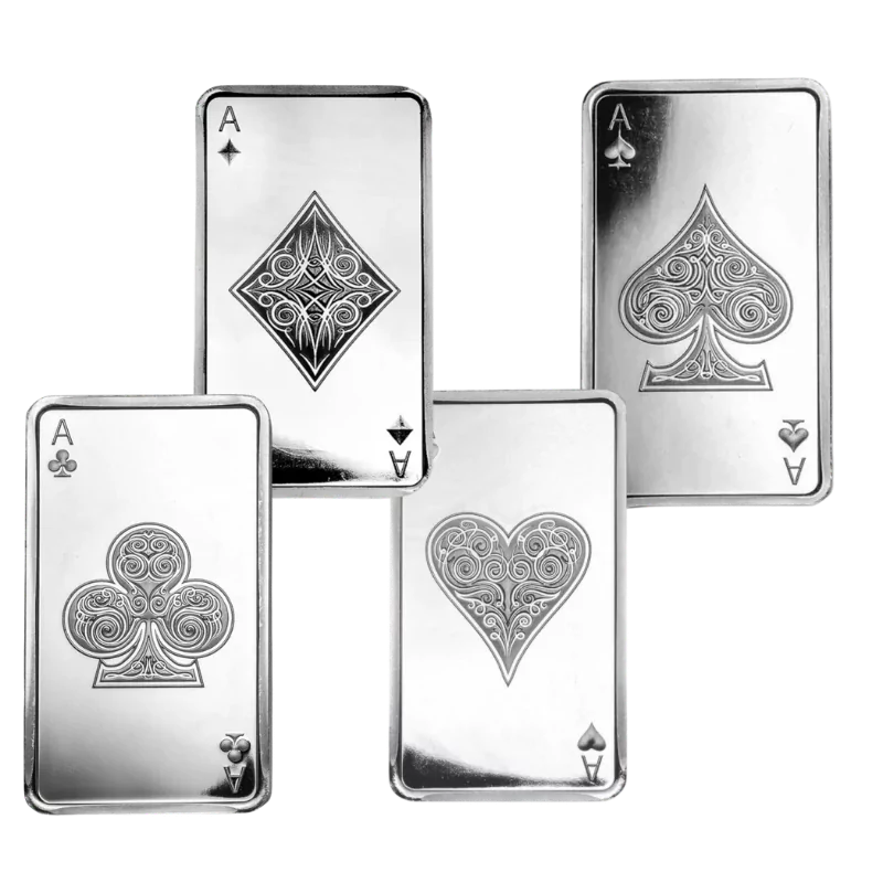Ace Of Spades & Hearts & Clubs & Diamonds Silver Bar 4 x 10 Oz