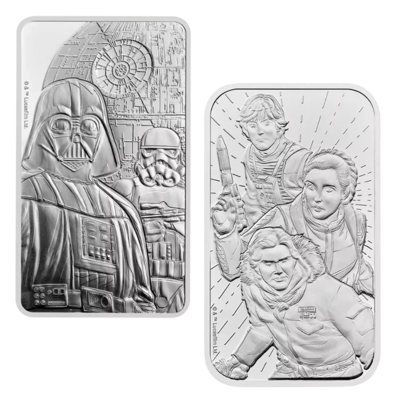 British Star Wars Dark Side & Light Side Silver Bar Set 2 x 1 Oz