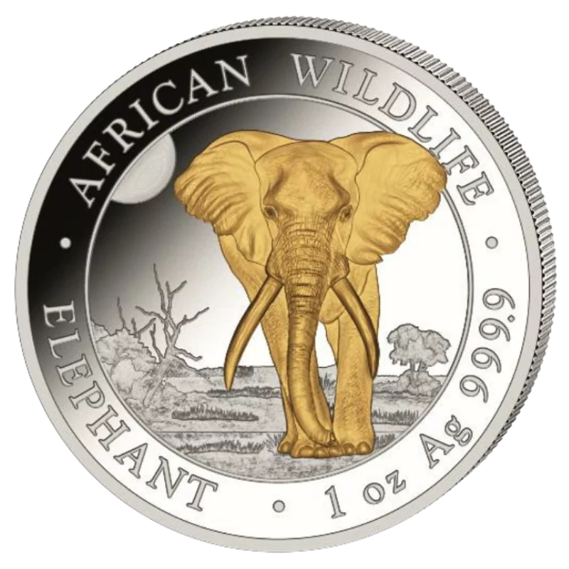 African Wildlife Elephant Silver Gilded Coin 1 Oz 2025