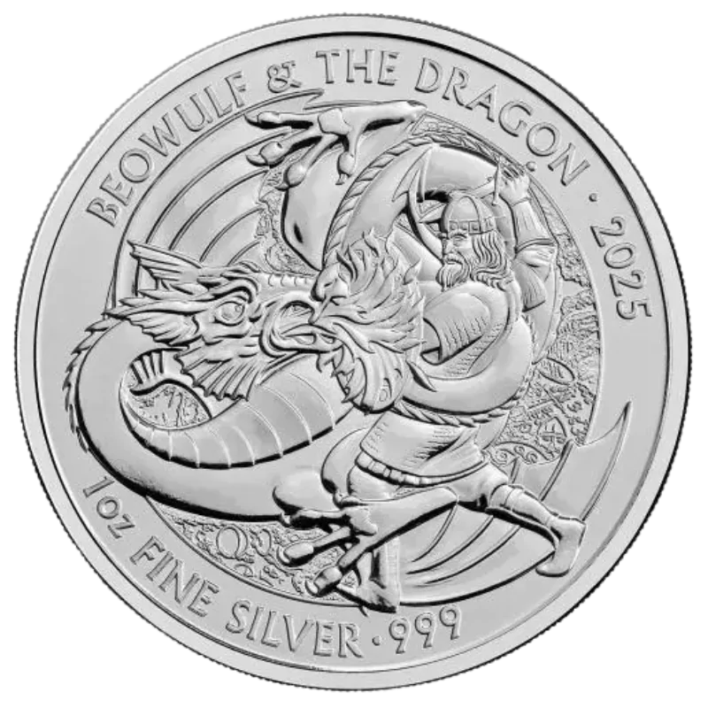 Myths & Legends King Arthur – Beowulf and the Dragon Silver Coin 1 Oz 2025