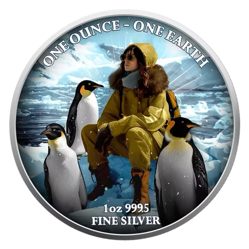 Fiji Continents Earth – Antartica Silver Color Coin UV 1 Oz 2022