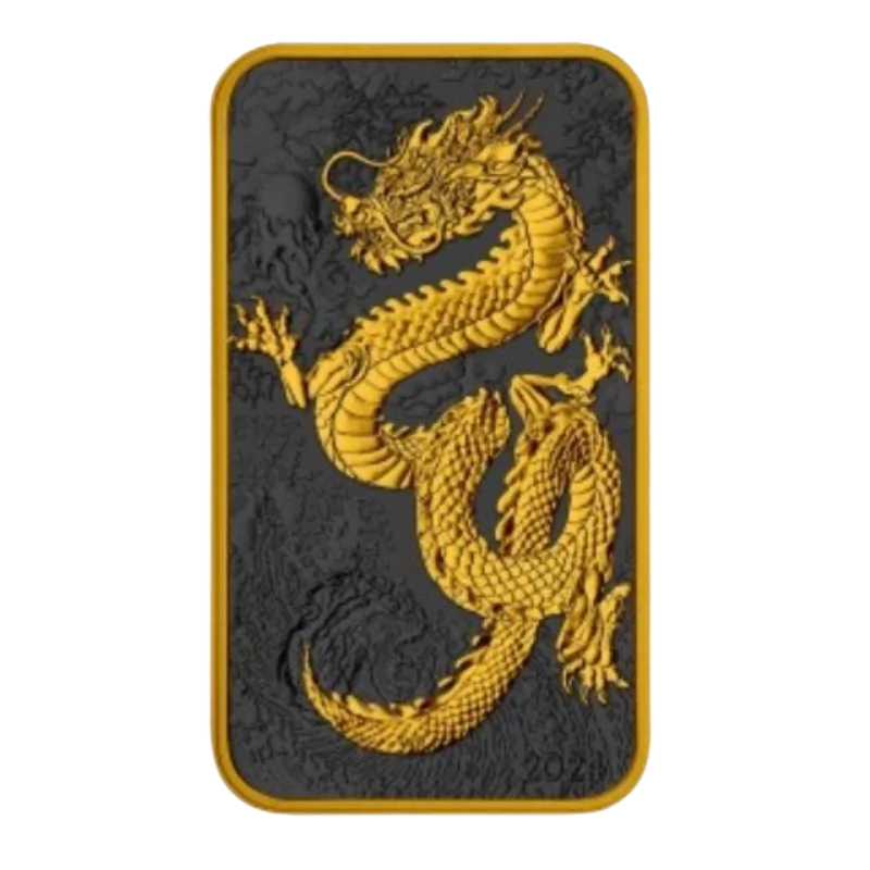 Australian Dragon Silver Gilded Black Platinum Rectangular Bar 1 Oz 2024