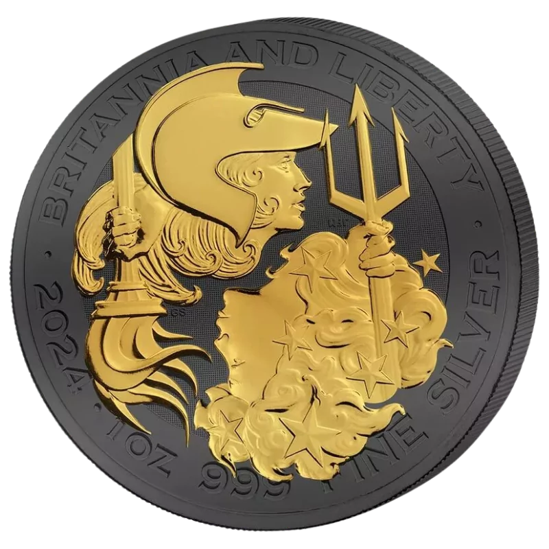 Britannia & Liberty Silver Gilded Ruthenium Coin 1 Oz 2024