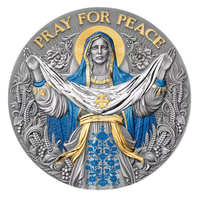 Orans - The Pray for Peace Silver Gilded Coin Antiqued 5 Oz 2025