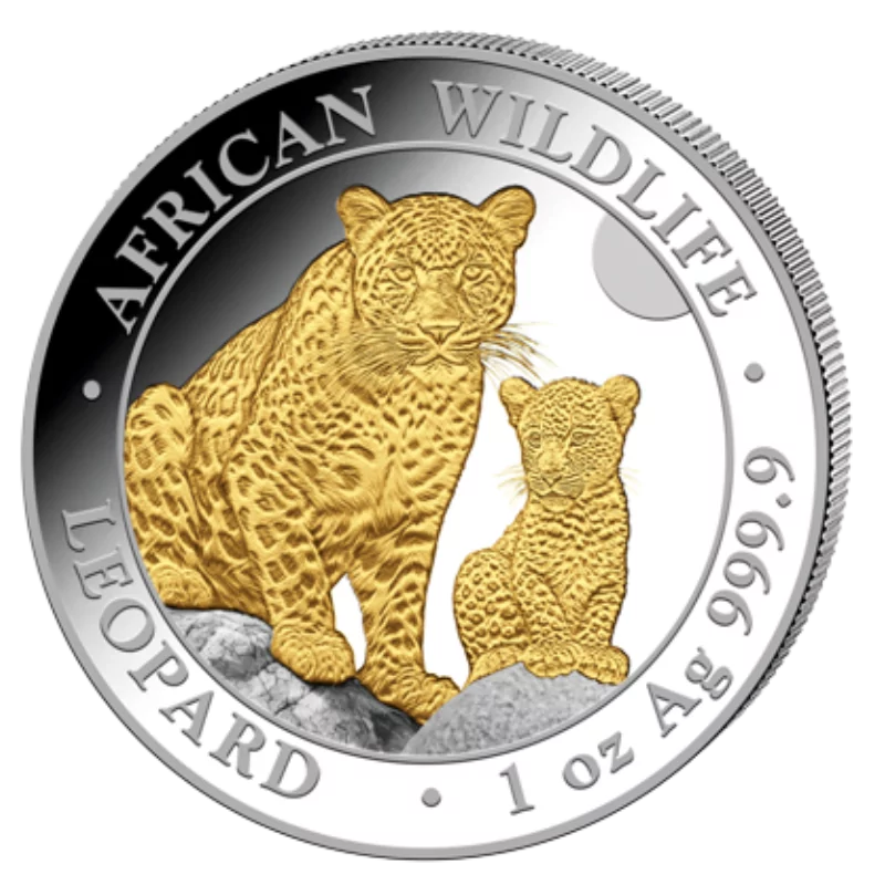 African Wildlife Leopard Silver Gilded Coin 1 Oz 2024