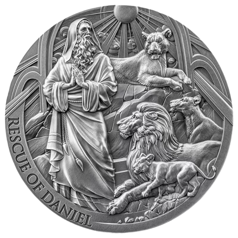 Bible Stories - Rescue of Daniel Silver Coin Antiqued 2 Oz 2024