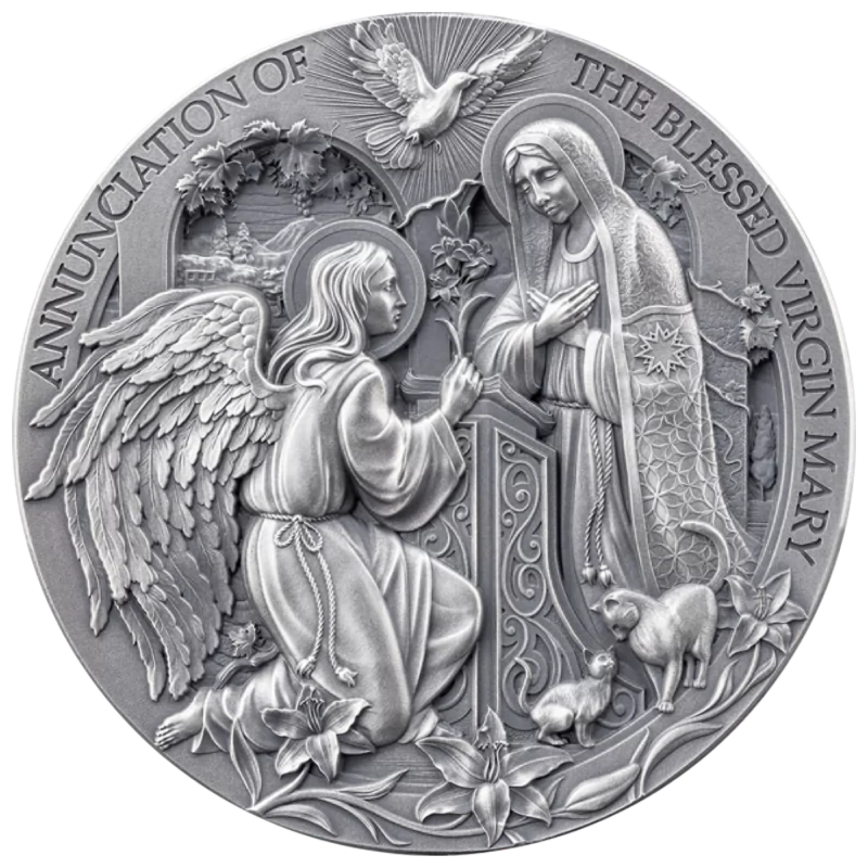 Bible Stories - The Annunciation Silver Coin Antiqued 2 Oz 2025