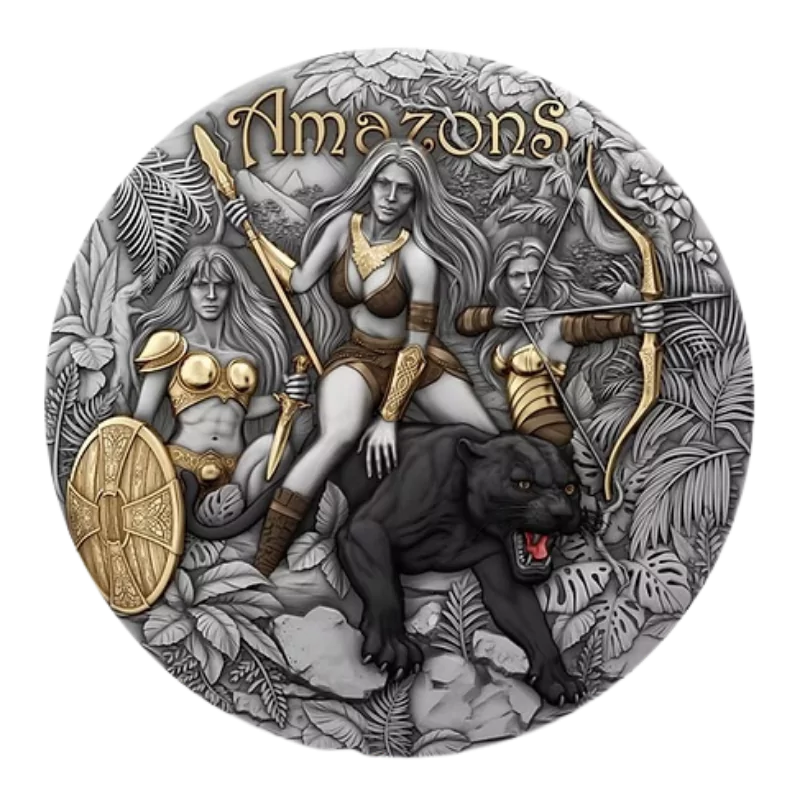 Eternal Sisters - Amazons Silver Color Gilded Coin Antiqued 2 Oz 2025
