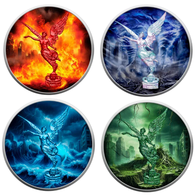 Libertad The Forces of Nature Air, Fire, Earth and Water Silver Color Coin Hologram Set 4 x 1 Oz 2024