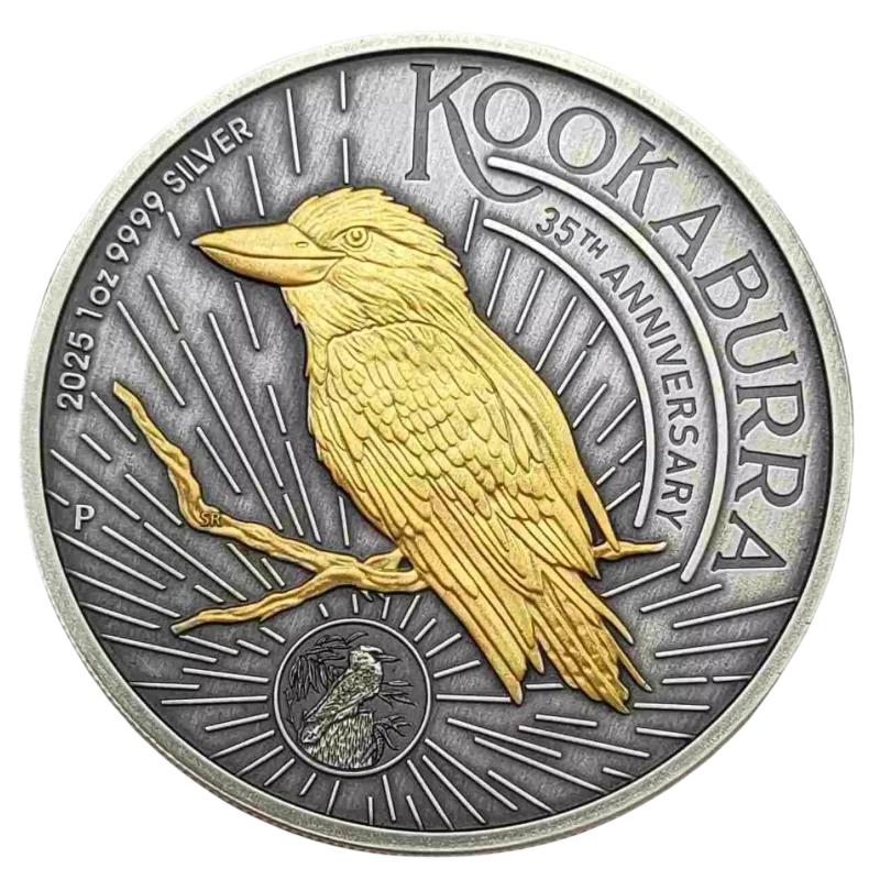 Australian Kookaburra Silver Gilded Coin Antiqued 1 Oz 2025