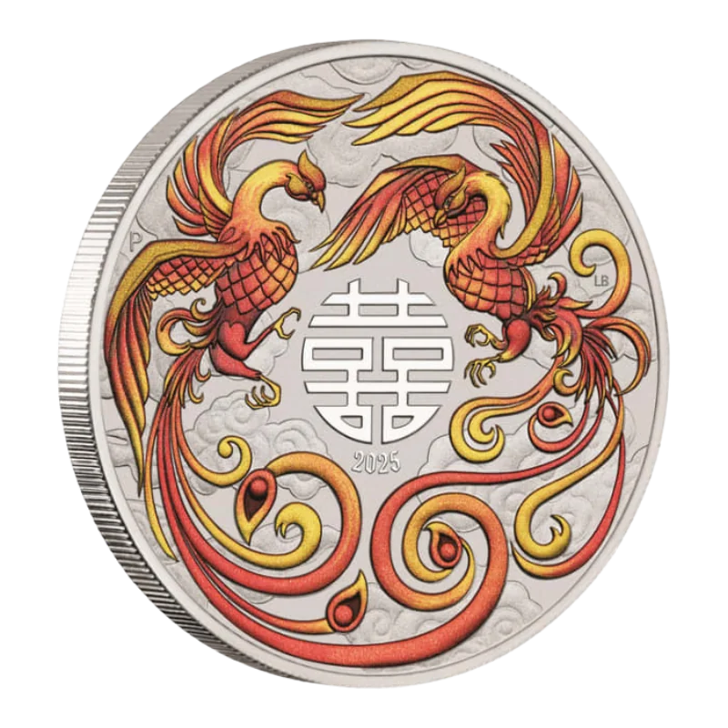 Chinese Myths And Legends – Double Phoenix Red Silver Color Coin BU 1 Oz 2025