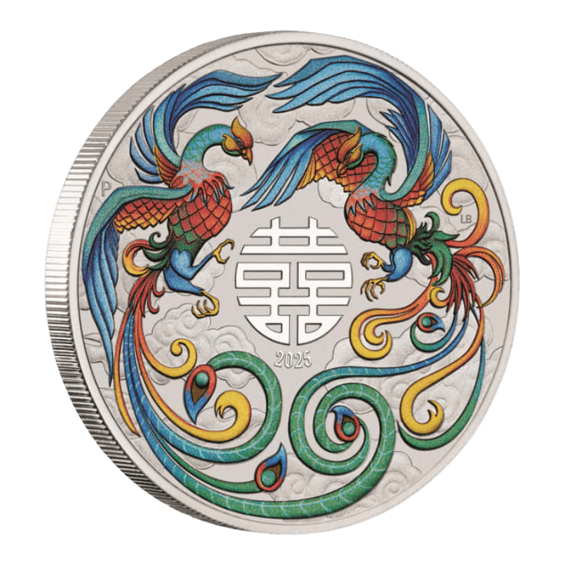 Chinese Myths And Legends – Double Phoenix Vivid Silver Color Coin BU 1 Oz 2025