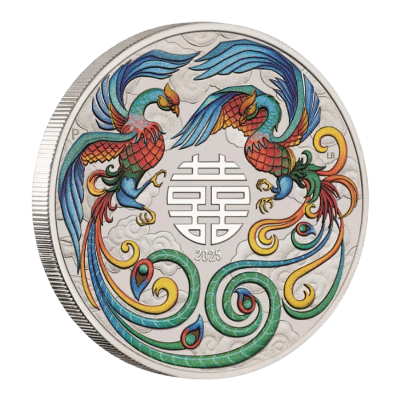 Chinese Myths And Legends – Double Phoenix Vivid Silver Color Coin BU 1 Oz 2025