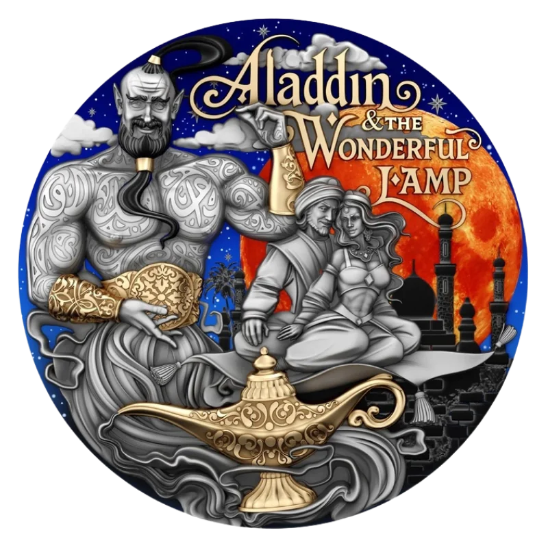 Fabulous Stories - Aladdin & The Wonderful Lamp Silver Gilded Color Coin Antiqued 2 Oz 2025