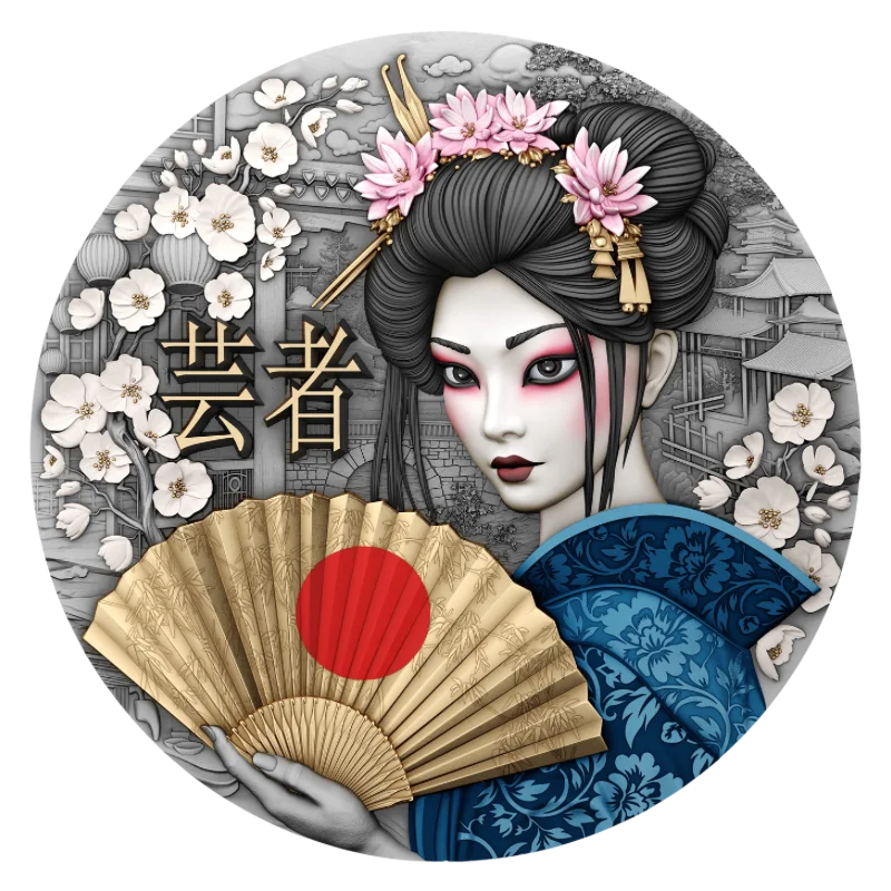 Geisha Silver Gilded Color Coin Antiqued 2 Oz 2025