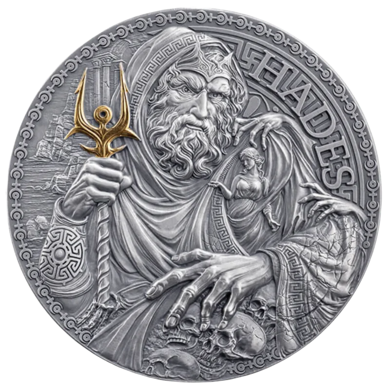 Great Greek Mythology – Hades Silver Gilded Coin Antiqued 2 Oz 2025