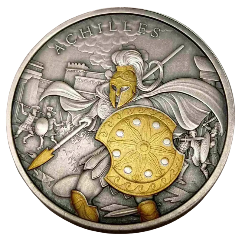 Legendary Warriors - Achilles Silver Gilded Coin Antiqued 1 Oz