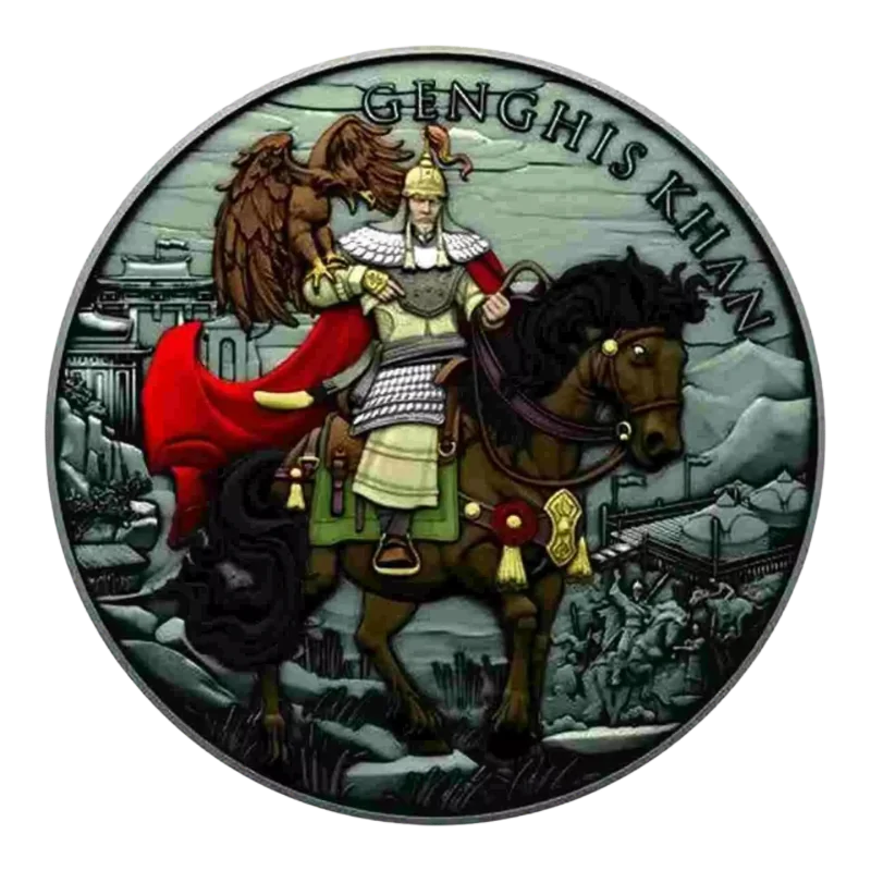 Legendary Warriors - Genghis Khan Silver Color Coin Antiqued 1 Oz