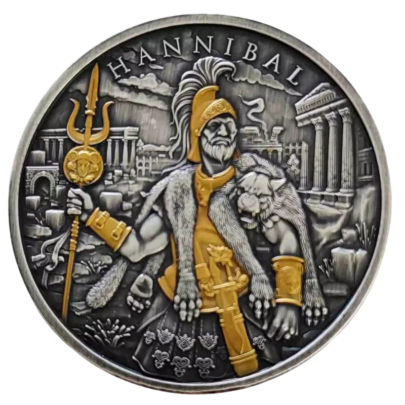 Legendary Warriors - Hannibal Silver Gilded Coin Antiqued 1 Oz