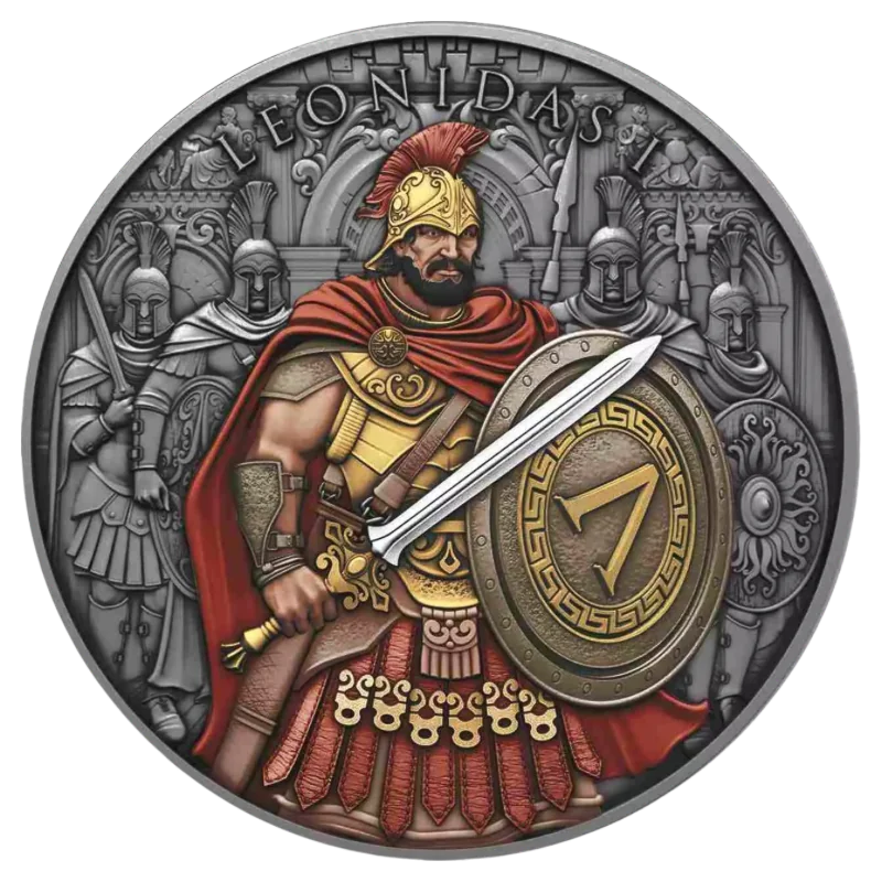 Legendary Warriors - Leonidas Silver Color Coin Antiqued 1 Oz