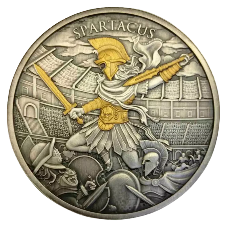 Legendary Warriors - Spartacus Silver Gilded Coin Antiqued 1 Oz